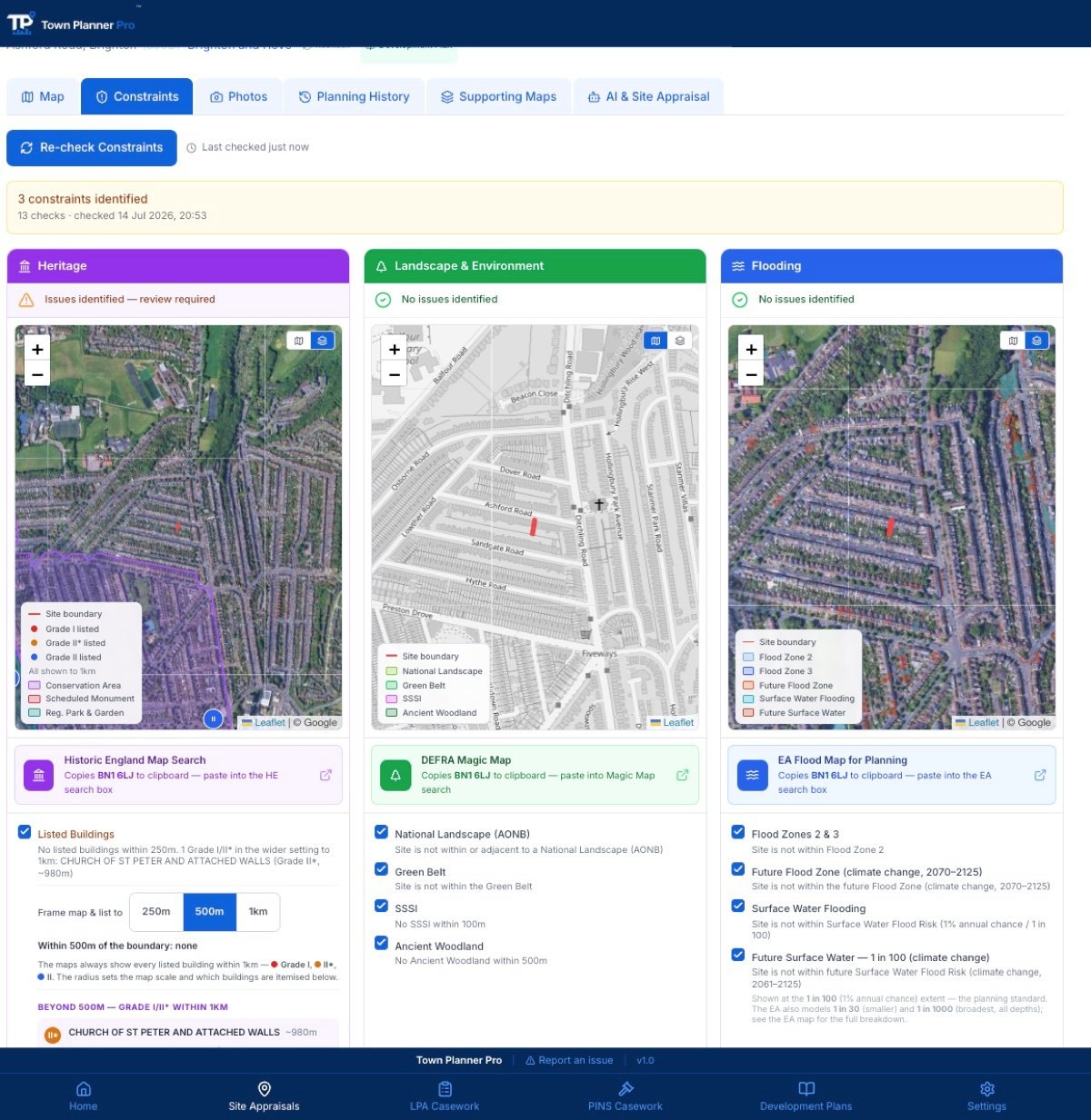 Site appraisal constraints map