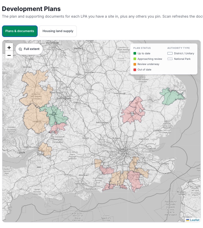 Development plan monitor with LPA boundary map