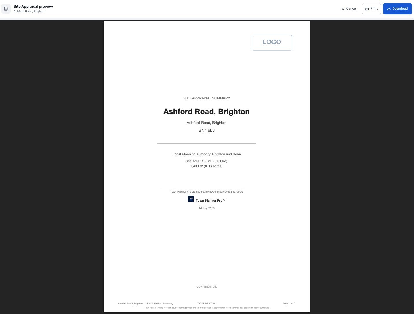 A branded, client-ready site appraisal PDF